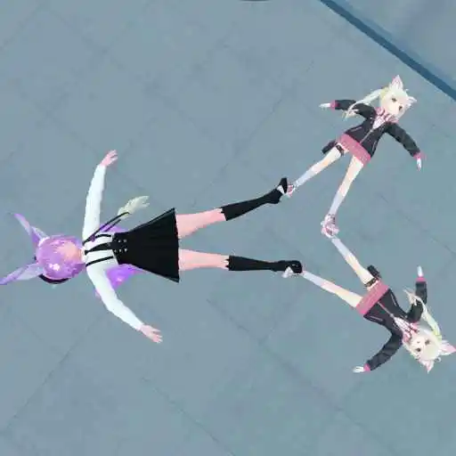 An image of me and a few friends, shaping a triangle with our legs, taken in VRChat